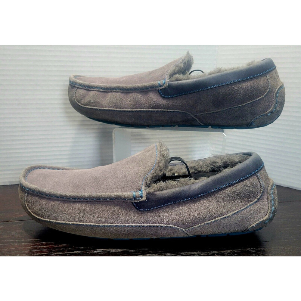 UGG Ascot Wool Metal Gray Sheepskin Slippers Moccasins Mens Size 10